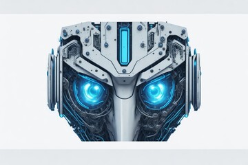 Futuristic cyborg head front view. 3D rendering. AI generated