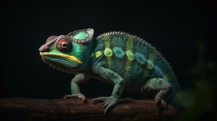 chameleon on a black background lizard reptile animal green generative ai