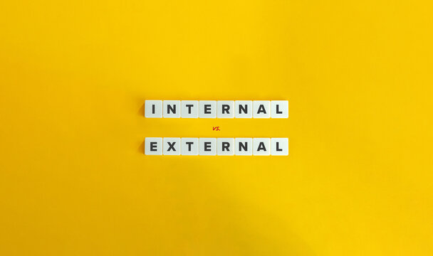 Internal vs. External Locus of Control. Letter Tiles on Yellow Background. Minimal Aesthetic.