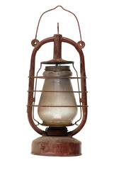 old dirty kerosene lamp isolated on white background