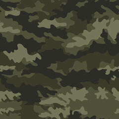 Fototapeta premium Army camouflage seamless forest pattern, disguise, khaki background, military uniform, street print.