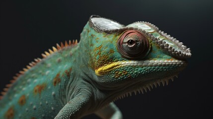 Obraz premium chameleon on a black background lizard reptile animal green generative ai
