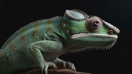 chameleon on a black background lizard reptile animal green generative ai