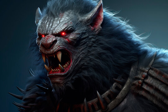 A furry werewolf with red eyes. Generative AI