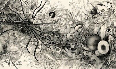  a black and white drawing of a bunch of fruit and vegetables.  generative ai