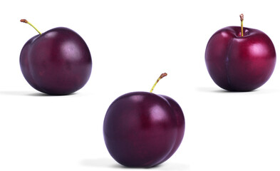 three plums on a white background isolated