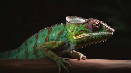 Obraz premium chameleon on a black background lizard reptile animal green generative ai