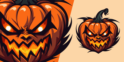 Pumpkin Halloween Logo Mascot: Illustration Vector Graphic for Sport and E-Sport Gaming Teams