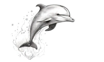  a drawing of a dolphin jumping out of the water with bubbles.  generative ai