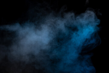 Blue and yellow steam on a black background.