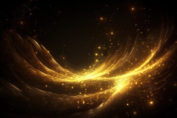 Fototapeta na wymiar Golden Ethereal Swirls on Black Background. Spiral Light Effects Generative AI illustrations
