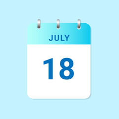 Daily calendar 18th of July month on white paper note
