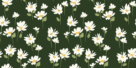 Abstract floral seamless pattern with chamomile. Trendy hand drawn textures. Modern abstract design for,paper, cover, fabric and other