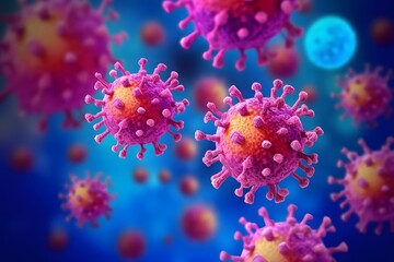 Obraz na płótnie Canvas coronaviruses in blue background. Colorful realistic coronavirus background. influenza outbreak and coronavirus in Australia, Illustration. Generative AI.