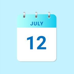 Daily calendar 12th of July month on white paper note