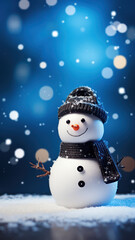 Adorable Snowman in a Frosty Landscape with Falling Snowflakes