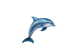 Vector illustration of a blue cartoon dolphin in a jump on a white background - obrazy, fototapety, plakaty