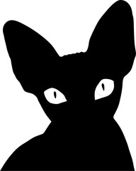 Black and white illustration of hairless cat animal