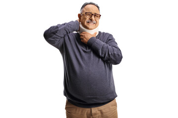 Fototapeta premium Mature man in pain wearing a neck collar