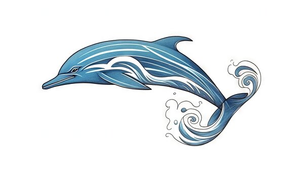  a drawing of a dolphin jumping out of the ocean water.  generative ai