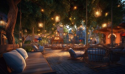  a night scene of a living room with a lot of furniture.  generative ai