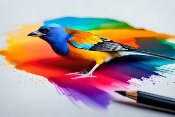 beautiful birds draw with waters colors on white paper Generative Ai technology