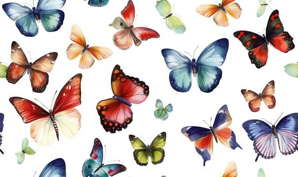  a group of colorful butterflies flying in the sky together on a white background.  generative ai
