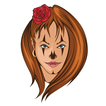 chicano girl. Vector illustration of a tattoos and scary face makeup. Santa Muerte tattoo