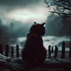 La gracia invernal: un retrato de un gato en la nieve
