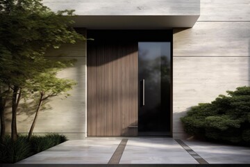 Modern entrance door by wooden for a truly elegant look. Generative AI Technology 