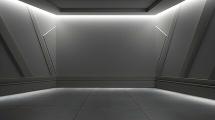 Empty geometrical Room in Gray Colors with beautiful Lighting. Futuristic Background for Product Presentation.