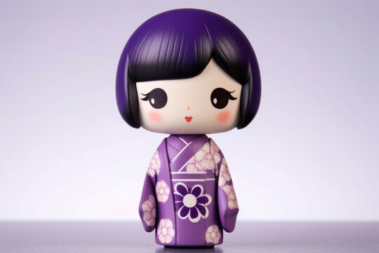 Generative ai. Japanese kokeshi doll with short hair and kimono