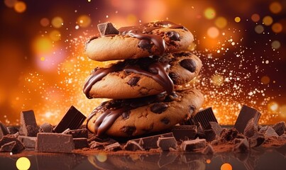 Obraz premium a stack of cookies with chocolate chips on top of them. generative ai