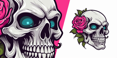 Skull with Roses Mascot: Captivating Vector Graphic for Sport and E-Sport Gaming Teams