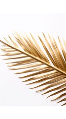 Palm tree branch. Closeup of single shiny golden painted date palm leaf. geneative ai