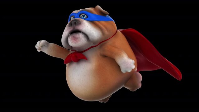 Fun 3D bulldog superhero flying  (with alpha channel included)