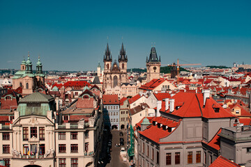 Summer panoramic view of Prague architecture