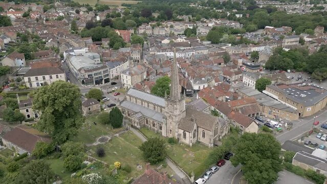 Aerial view of  church and town of Frome, Somerset, England