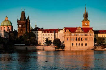 Fototapeta na wymiar Summer panoramic view of Prague architecture