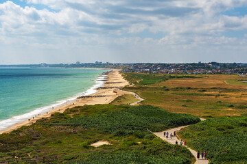 Looking down from Warren Hill towards the beach and countryside in Southbourne, UK