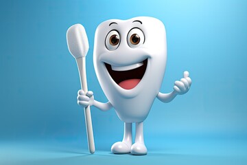 Comic cartoon tooth with toothbrush