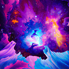 Obraz na płótnie Canvas Bright purple cosmic background with nebula and stardust 