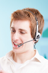 Call center agent, productivity charts in blur