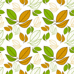 fresh and dry leaves seamless pattern textured background, vector abstract.