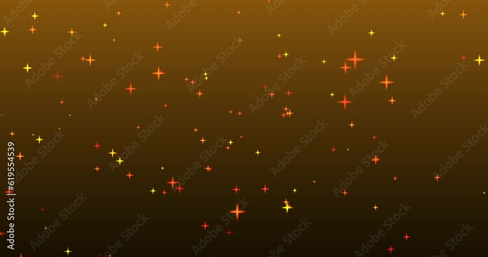 Wall mural randomly flying in the air yellow sparkling particles in the form of stars on a yellow background. a