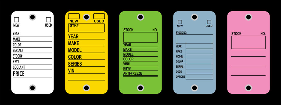 Automotive car dealer key tags vector set. Five different version.