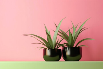 Green Plants on Pink. Generative AI