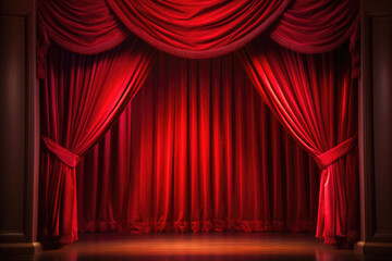 Red Curtains and Spotlight on Stage. Generative AI