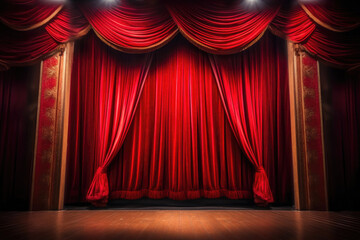 Captivating Red Curtains on Theater Stage with Spotlight. Generative AI