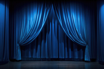 Elegant Theater Scene with Striking Blue Curtains. Generative AI